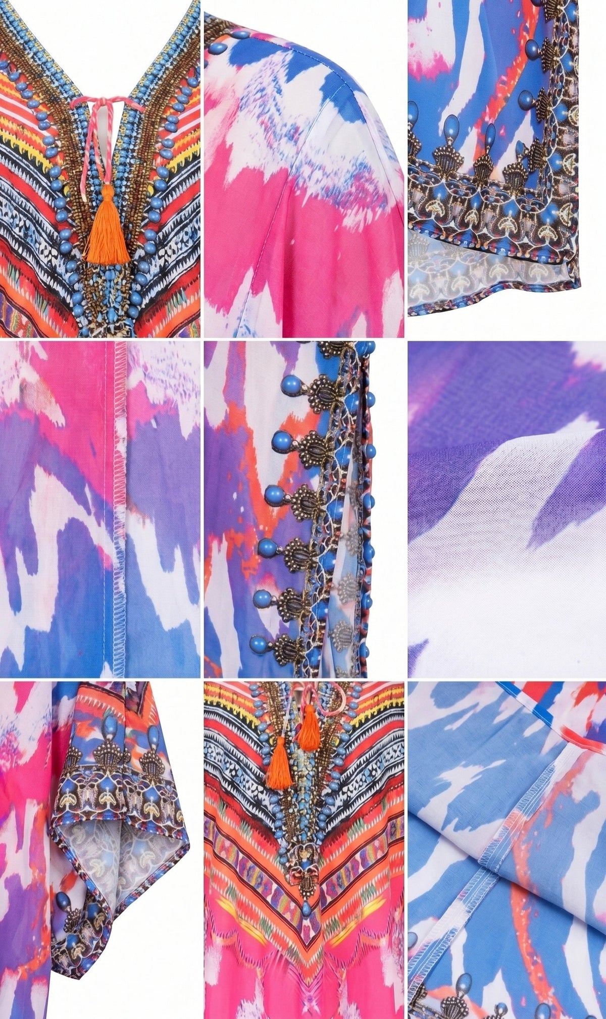 Sakkas Georgettina Flowy Rhinestone V Neck Long Caftan Dress/Cover Up