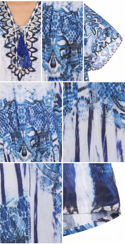 Sakkas Georgettina Flowy Rhinestone V Neck Long Caftan Dress/Cover Up