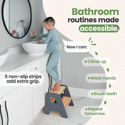 2-Step Wooden Stool for Toddlers(Step Stool for Children Ages 2+)