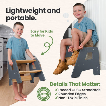2-Step Wooden Stool for Toddlers(Step Stool for Children Ages 2+)