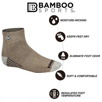 Premium Bamboo Rayon Quarter High Crew Socks - 3 Pair and 6 Pair Packs Available